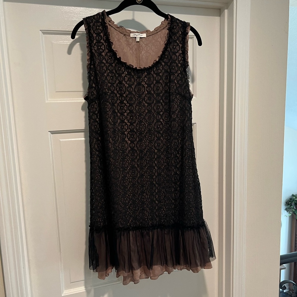 Mystree Black Lace Tunic with Brown Lining
